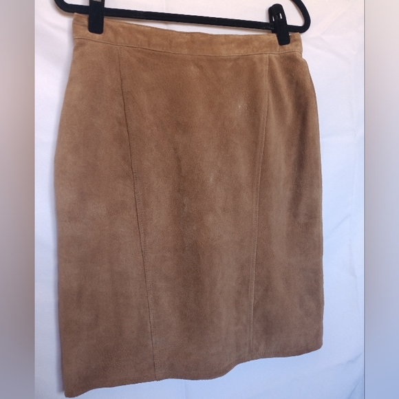 Vintage Brown Tan Suede Leather Pencil Skirt - Large - Picture 1 of 10
